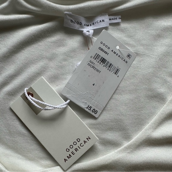 Good American Size 4/XL Ivory Thong Bodysuit Scoop Neck Long Sleeve Stretch NEW - Picture 2 of 6